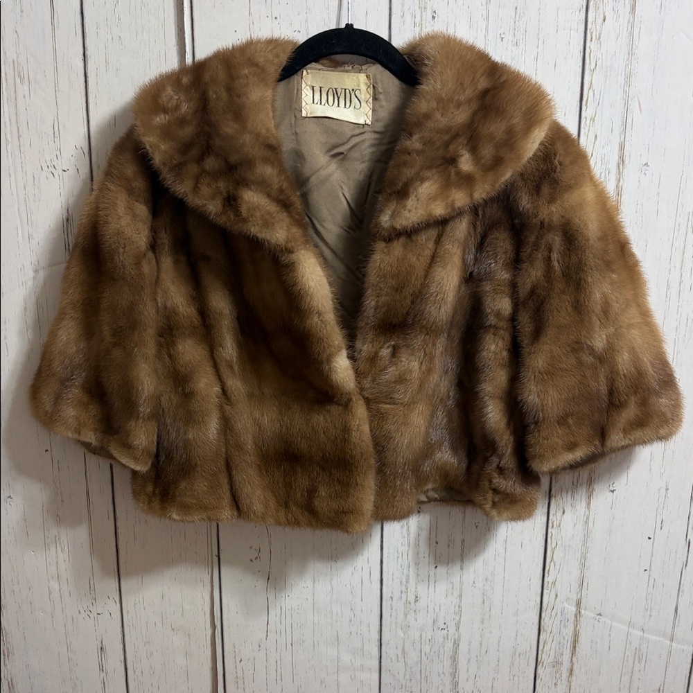Vintage LLOYD's Brown Mink Fur Stohl 3/4 Sleeves Crop Jacket